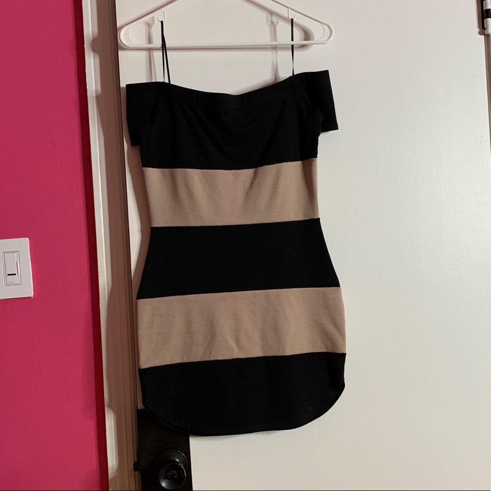 stripped off the shoulder bodycon dress